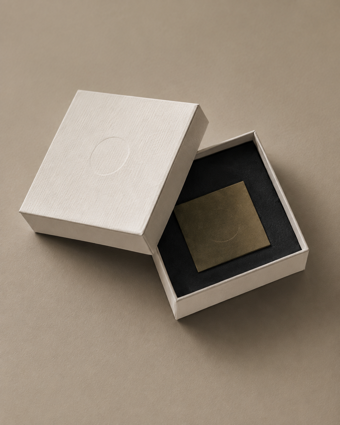FORM OF FIVE jewelry packaging in bone white, charcoal and muted gold